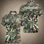 Military Green Camo Custom Men Darts Polo & Quarter-Zip Shirts, Personalized Army Darts Team Shirts TDM2559