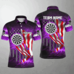 US Flag Dartboard Purple Galaxy Men Polo & Quarter-Zip Shirts Custom Patriotic Darts League Jerseys TDM2558