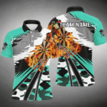 3D Dartboard Fire Men Darts Polo & Quarter-Zip Shirts Custom Camo Turquoise Darts Team Jerseys TDM2555