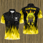 Fire Flame Skull Mens Darts Polo & Quarter Zip Shirt Custom Scary Darts Team Jerseys | Yellow TDM2554