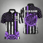 Custom Purple Grunge Us Flag Patriotic Darts Shirts For Men, Darts Tournament Jerseys Retro Style TDM2533