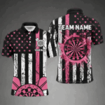 Custom Pink Grunge American Flag Patriotic Darts Shirts For Men Darts Tournament Jersey Retro Style TDM2532