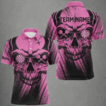 Personalized Pink Grunge Skull Darts Polo & Quarter-Zip Shirt For Men Custom Cool Darts Team Jersey TDM2531
