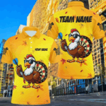 Yellow Funny Turkey Men Darts Shirts Custom Thanksgiving Shirts For Darts Lover, Darts Jerseys TDM2696