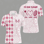 Aim Love Darts Custom Pink Argyle Men Darts Polo & 1/4 Shirts, Funny Darts Shirts Darts Team Jersey TDM2529