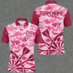 Pink Jerseys Camo Darts Polo & Quarter-Zip Shirts For Men Custom Darts Shirts Uniform For Team TDM2528