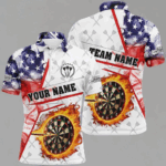 US Flag Smoke Custom Fire Flame Darts Polo & Quarter-Zip Shirts Patriotic Darts League Jerseys |White TDM2527
