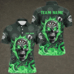 Green Darts Skull Fire Flame Custom Men Darts Shirts, 3D Darts Jersey Short Sleeve For Team TDM2518