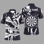 Black White Big Darts Arrow Custom Darts Shirts For Men, Best Darts Tournament Jerseys For Team TDM2506