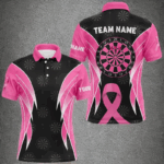 Personalized Breast Cancer Awareness Darts Shirts For Men, Black And Pink Darts Apparel Jerseys TDM2481