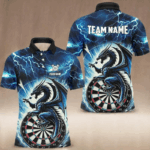 Lightning Thunder Dragon Custom Blue Darts Polo & 1/4 Zip Shirts For Men, Darts Team League Jerseys TDM2477