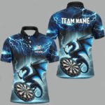 Lightning Thunder Dragon Custom Blue Darts Polo & 1/4 Zip Shirts For Men, Darts Team League Jerseys TDM2476
