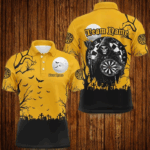 Personalized Halloween Darts Shirts For Men, Funny Death Skeleton Orange Black Darts Jerseys TDM2453