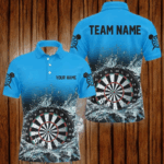 Personalized Blue Darts Board In Water 3D Printed Men Darts Polo Shirts Custom Darts Jersey Attire TDM1464
