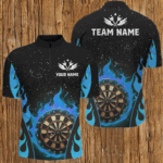 Customized Blue Darts Flaming Men Darts Quarter-Zip Shirt, Team Jersey Darts League Shirts TDM1456