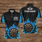 Personalized Blue Darts Flaming Men Darts Polo Shirts Custom Team Jersey Darts League Shirts TDM1456