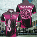 Personalized Darts Fire Arrow Men Dart Polo Shirts Custom Flame Dart Shirt Darts Jersey | Pink TDM2592