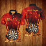 Personalized 3D Darts Board On Fire Men Darts Polo Shirts Custom Name Flame Darts Shirts For Player TDM1338