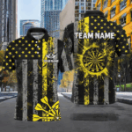 Custom Yellow Grunge US Flag Patriotic Darts Shirt For Men, Retro Darts Board Darts Team Jerseys TDM2069