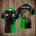 Personalized Paint Green 3D Dartboard Men Darts Polo Shirts Custom Dart Jerseys Attire For Team TDM1249