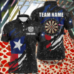 Grunge Texas Flag Dartboard Polo & Quarter-Zip Shirts For Men Custom Patriotic Darts Jerseys Attire TDM1647